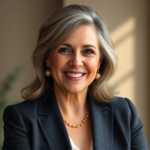 Portrait of Evelyn Sterling, CEO of Alpine Escapes, smiling warmly